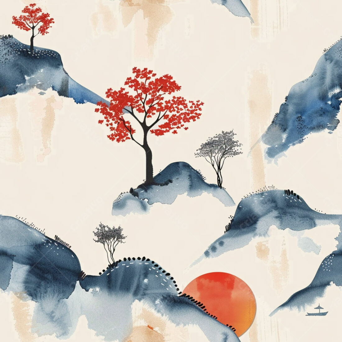 Textura Paisagem Oriental para Papel de Parede