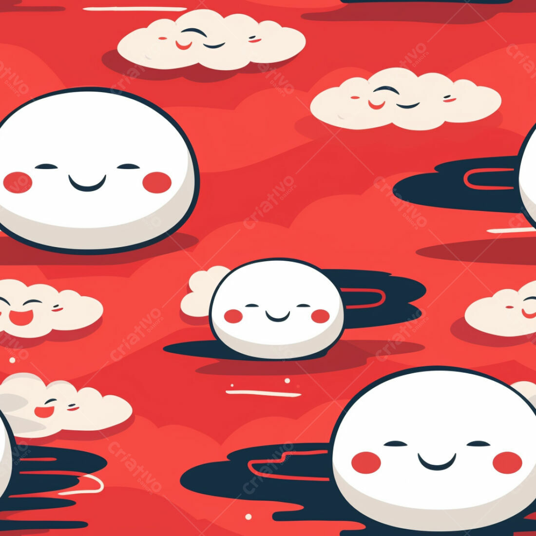 Textura fundo kawaii com rostos sorrindo