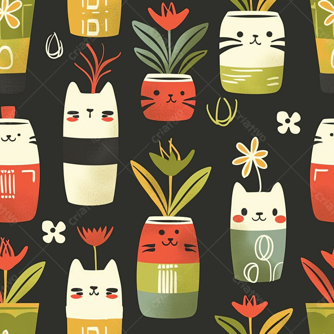 Textura Gatos e Plantas para Fundo