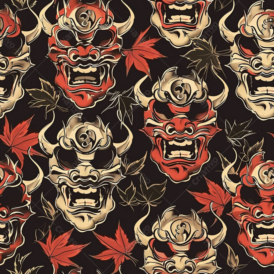 Textura Máscara Oni Japonesa para Papel de Parede