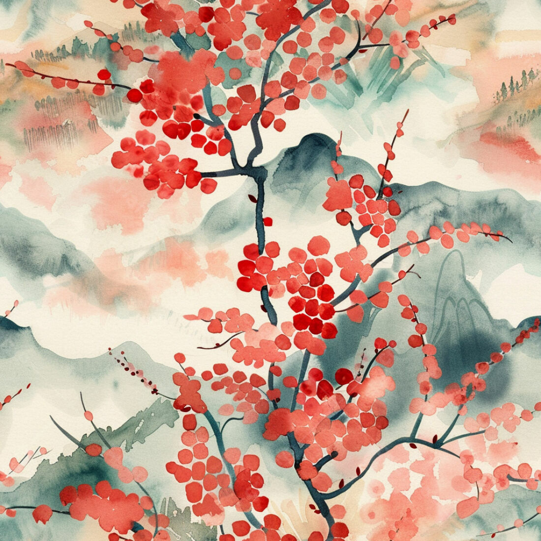 Textura floral aquarela vermelho para papel de parede