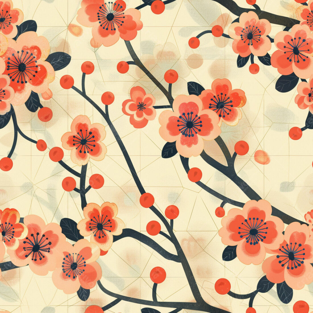 Textura floral pêssego e coral para papel de parede