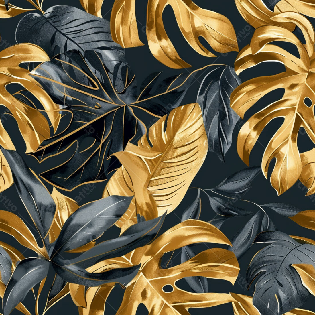 Textura Folhas Douradas e Pretas para Fundo