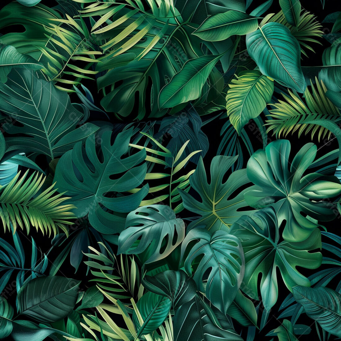 Textura Folhas Tropicais Escura para Fundo