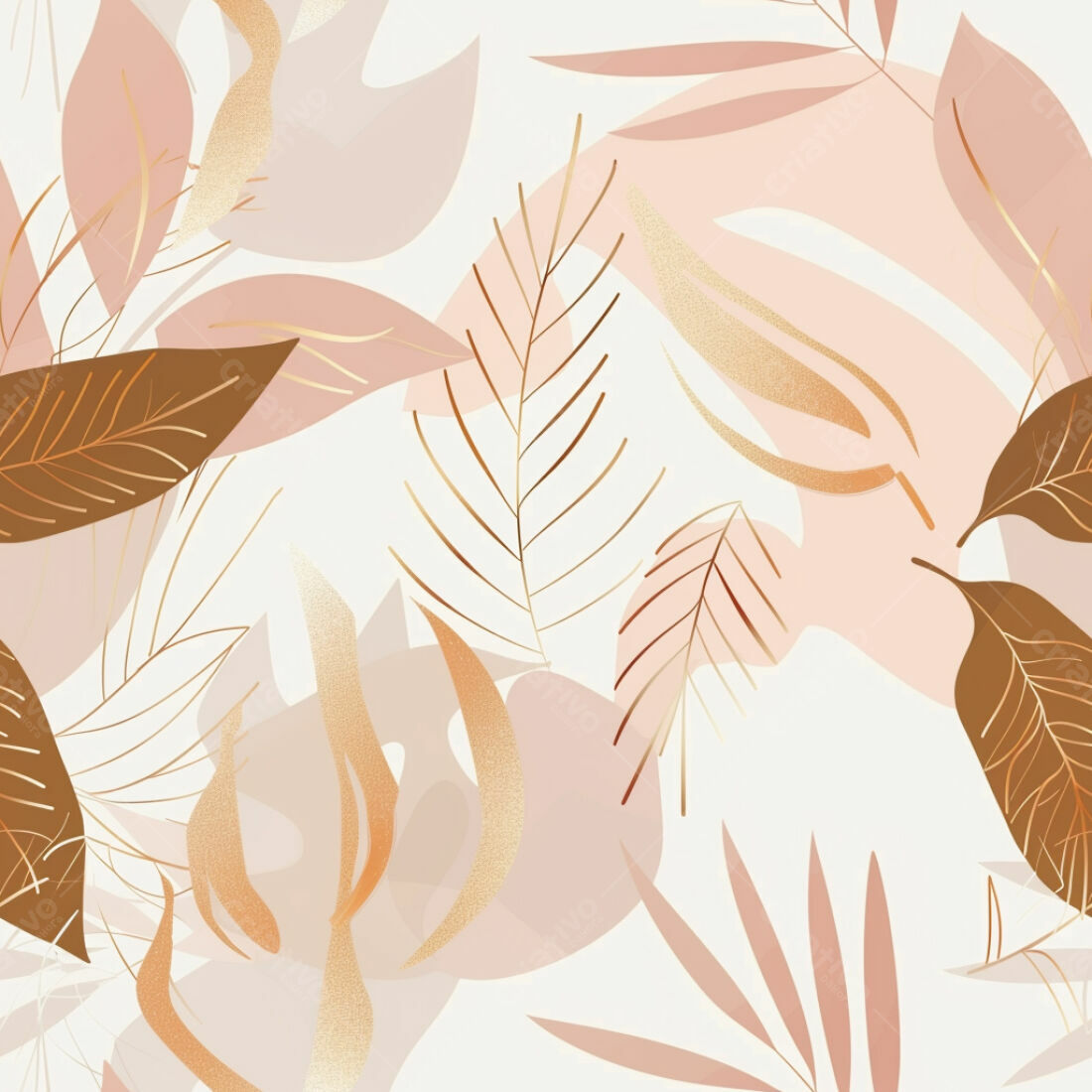Textura Folhas Douradas e Rosas para Fundo