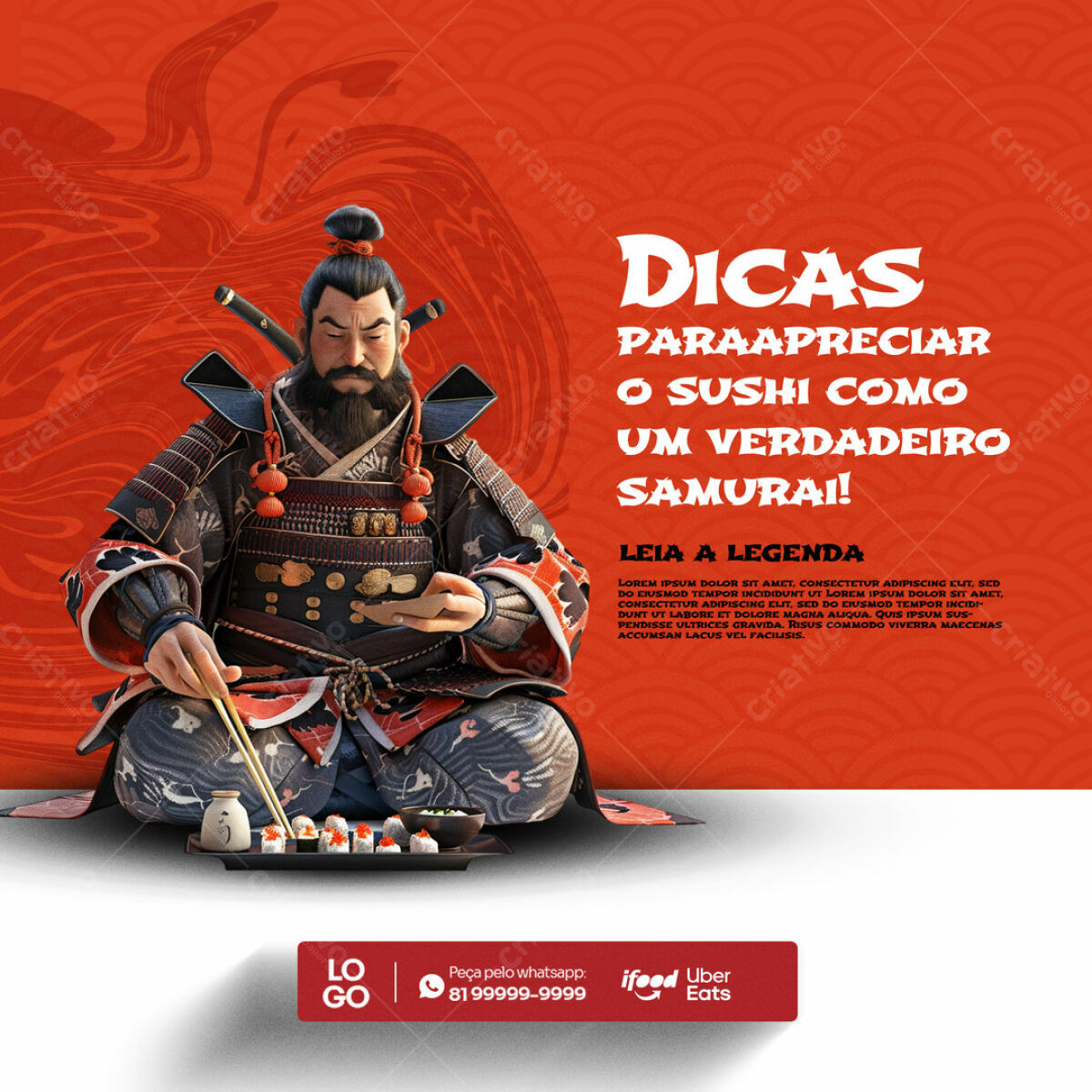 Flyer para Apreciar Sushi como um Samurai PSD Editável
