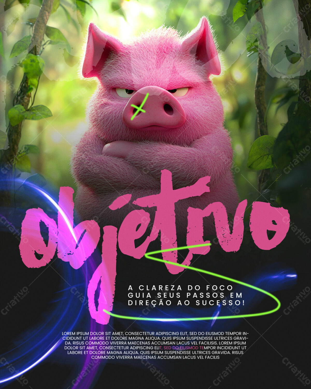 Flyer Objetivo com Porco Rosa PSD Editável