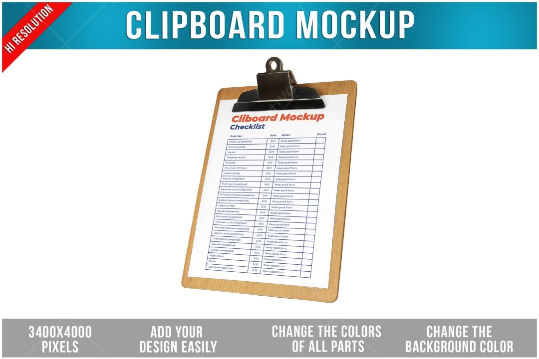 Mockup Realista de Prancheta de Madeira com Checklist
