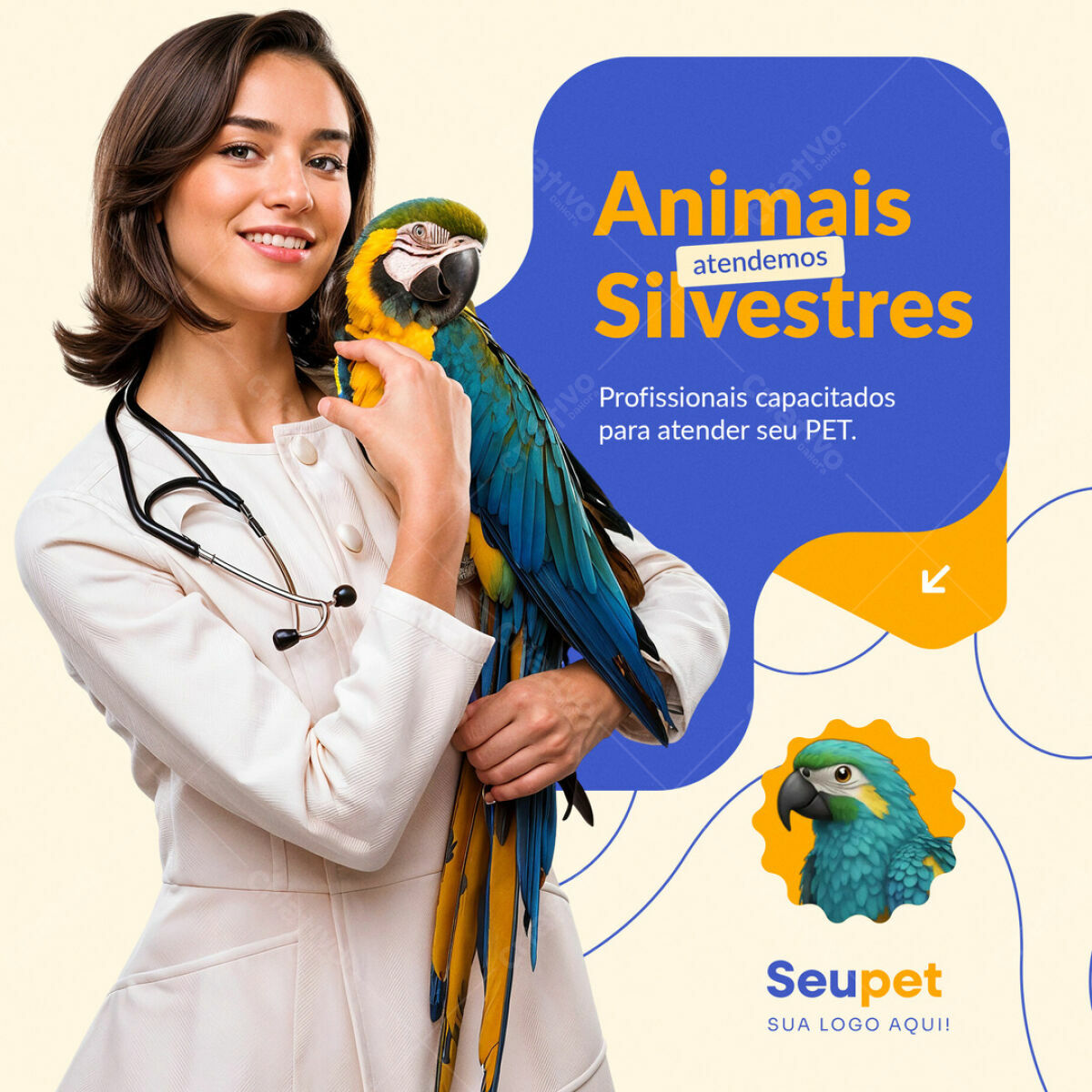 Post para Veterinário com Arara Azul PSD Editável