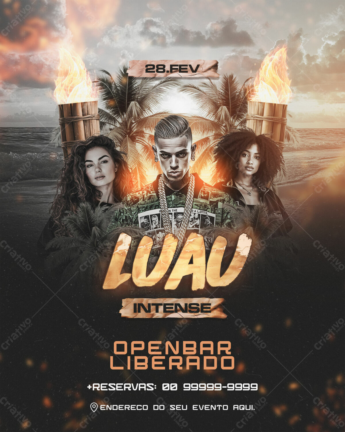 Flyer para Festa Luau Intense PSD Editável