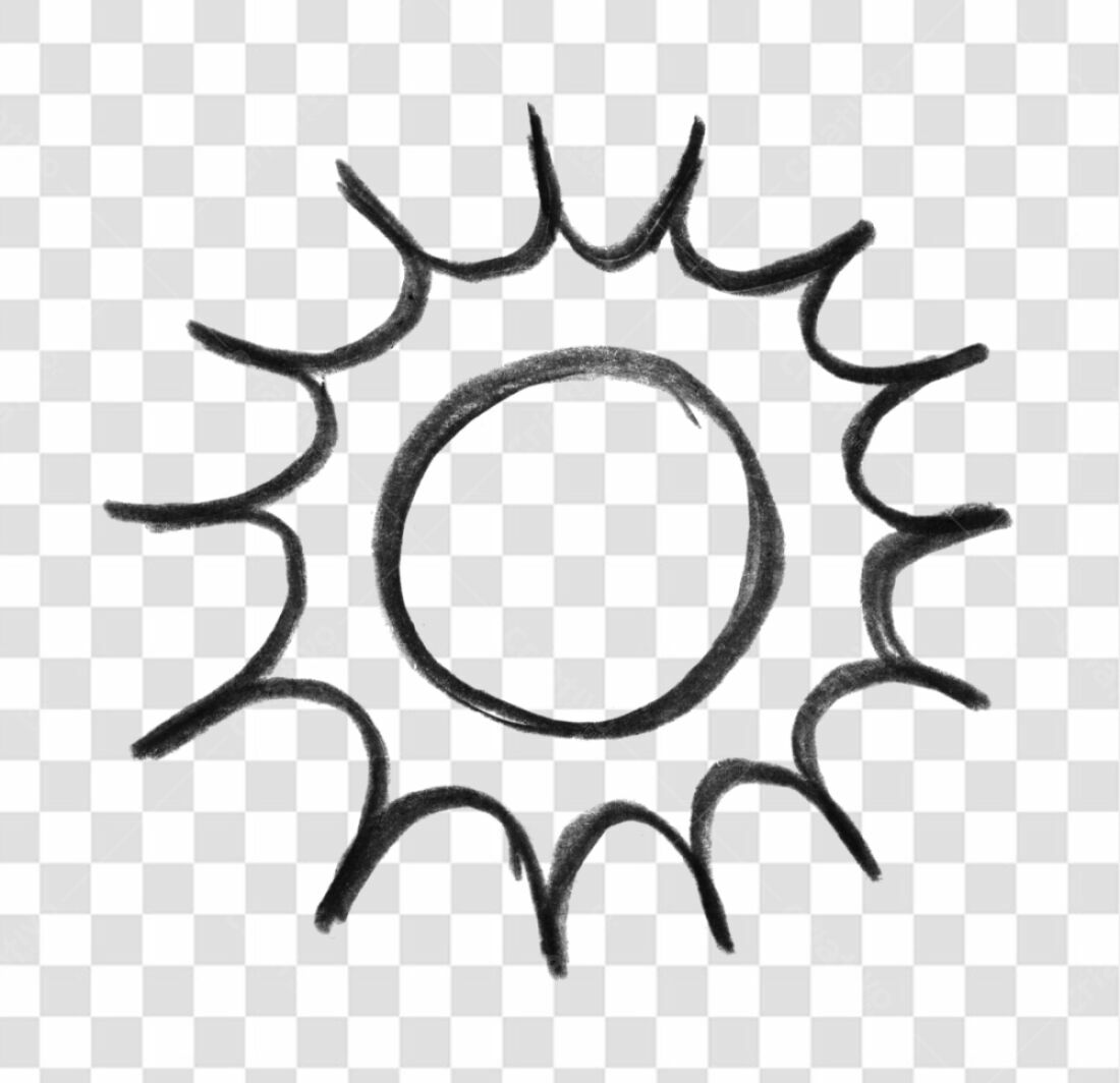 Logo PNG com fundo transparente Sol desenho monocromático