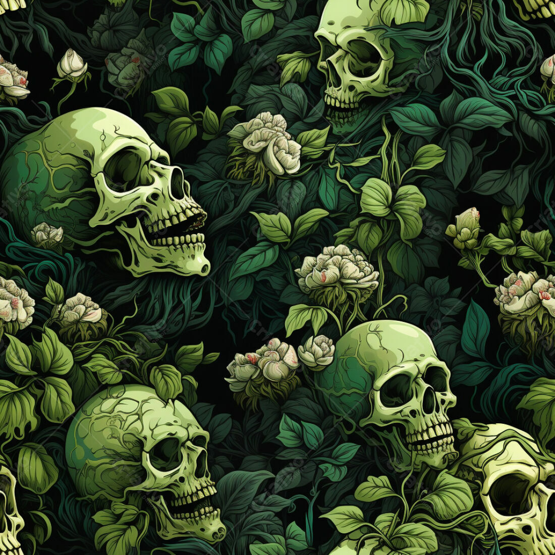 Textura Caveira e Flores Verde para Fundo