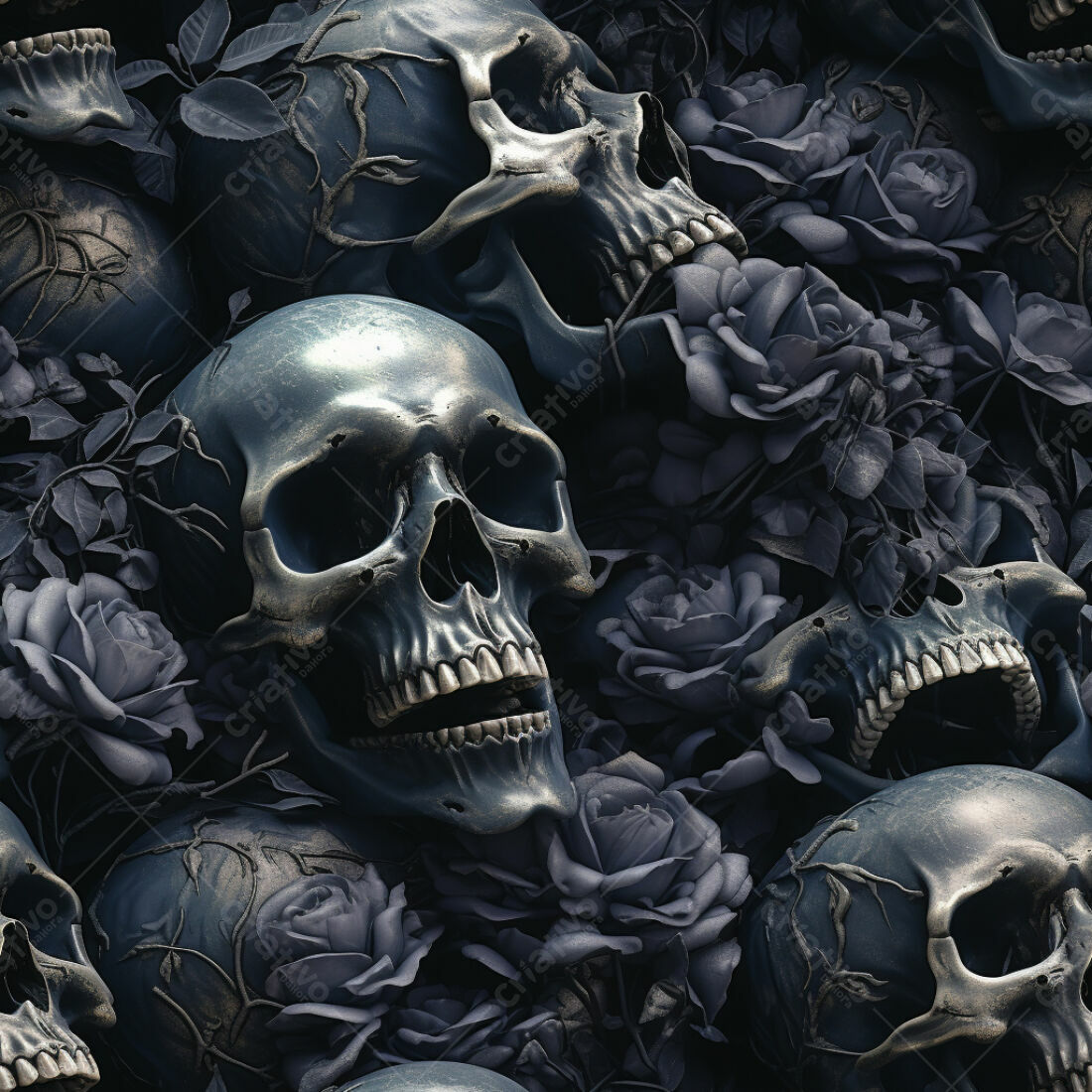 Textura Caveiras e Rosas para Fundo Gótico