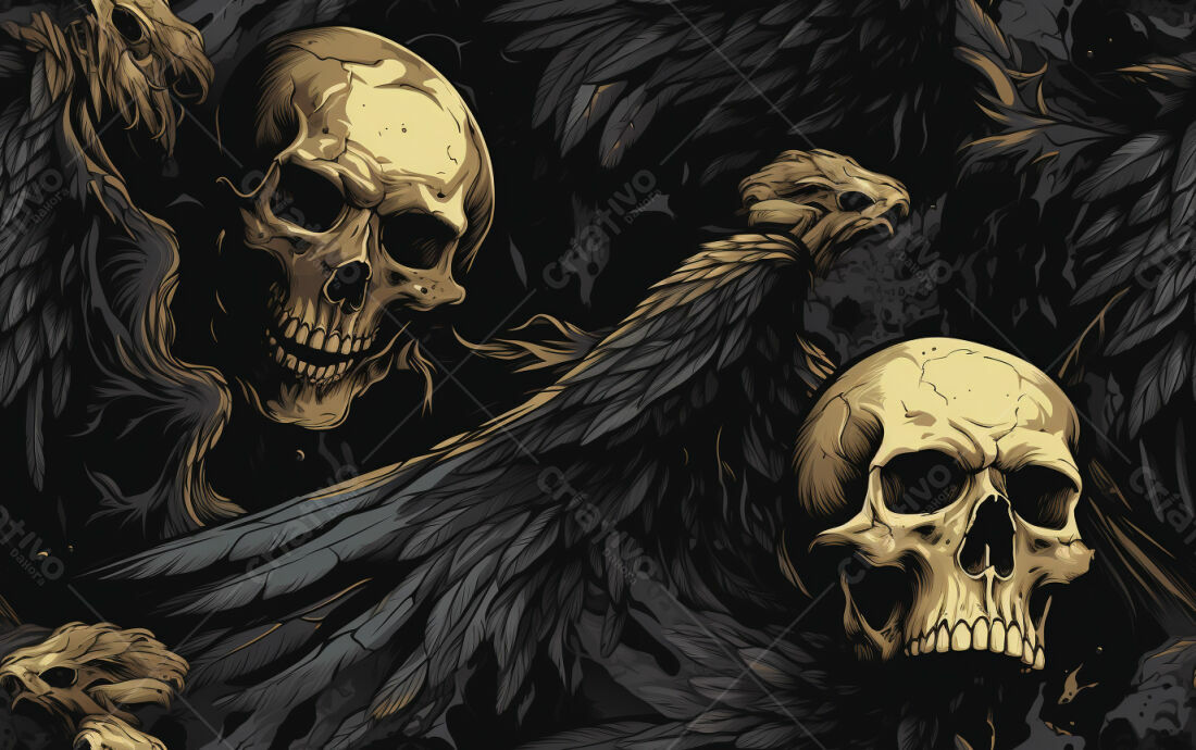 Textura Caveiras e Asas para Fundo Escuro