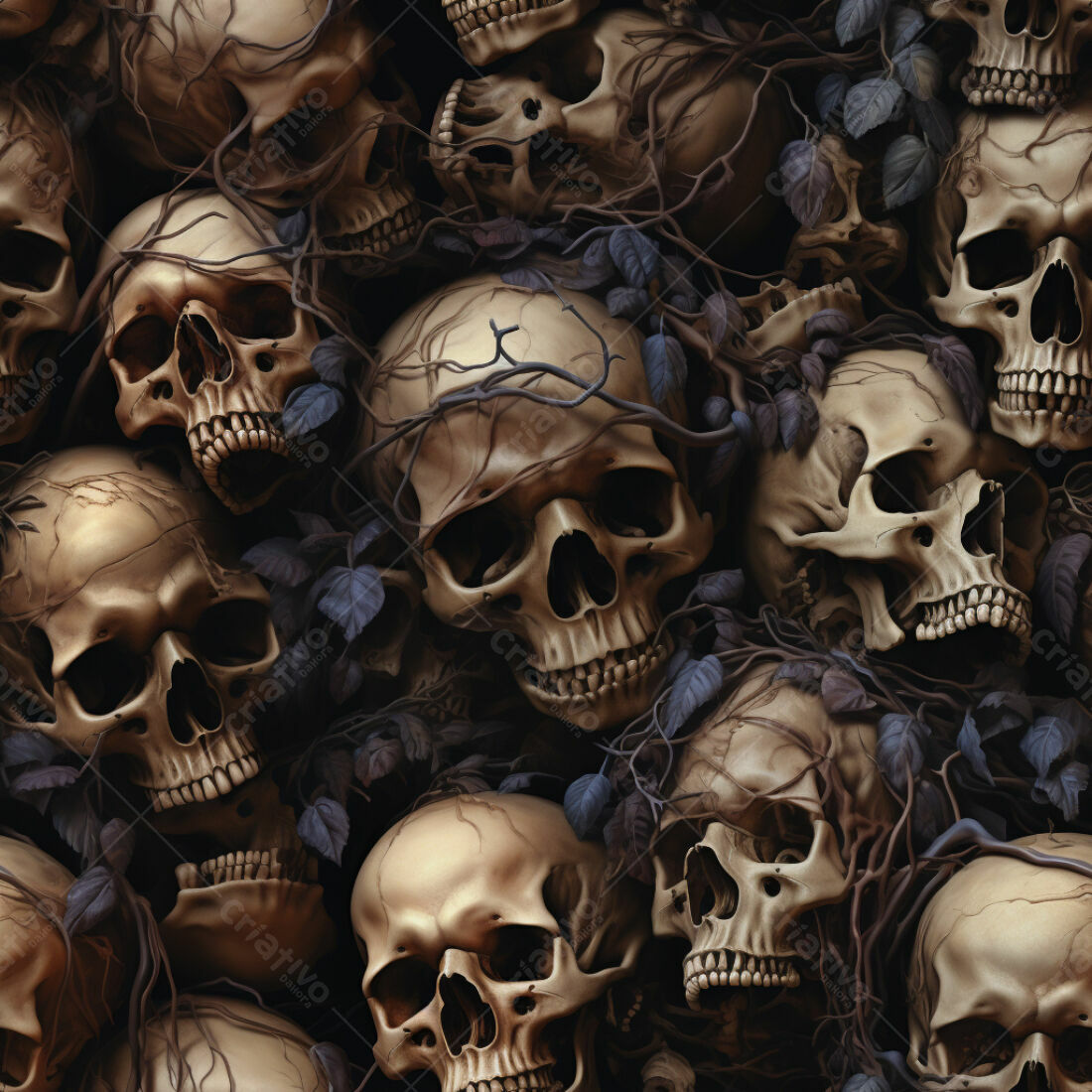 Textura Caveira e Trepadeiras para Fundo de Terror