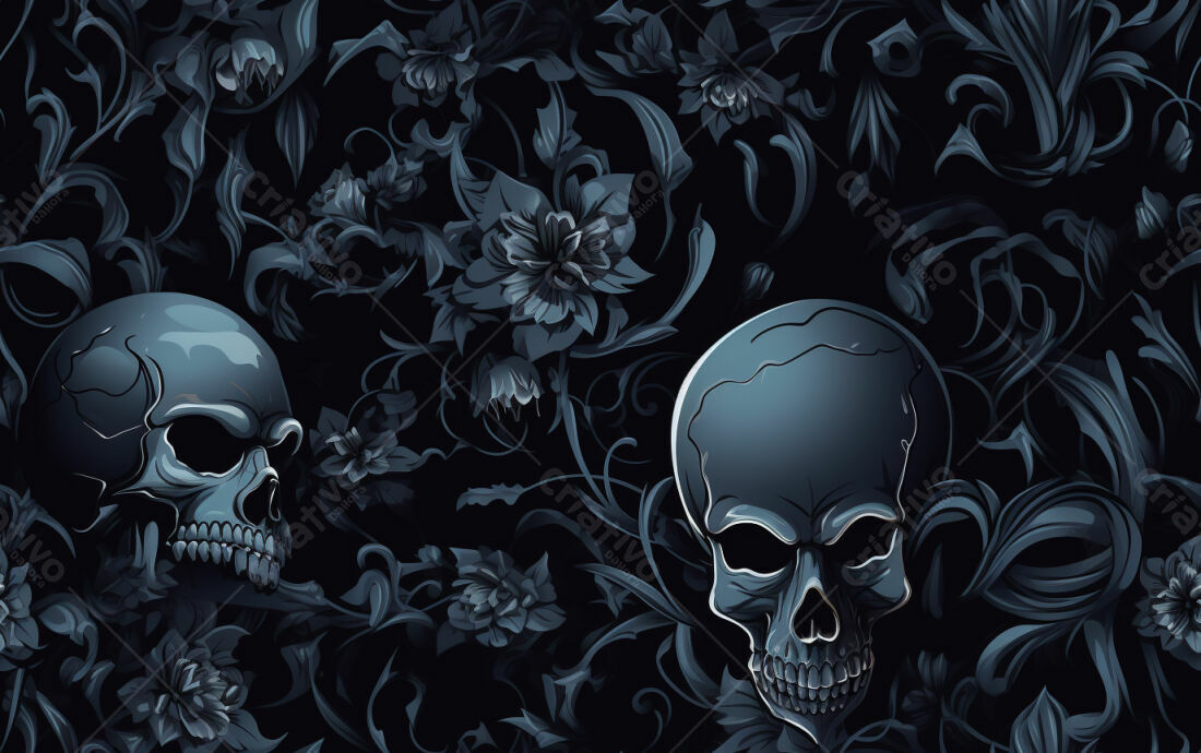Skull and Dark Flowers Texture for Wallpaper