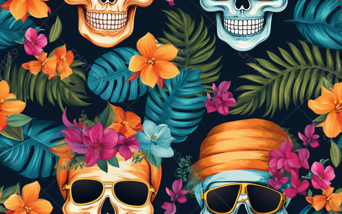Textura Caveiras Tropicais para Fundo