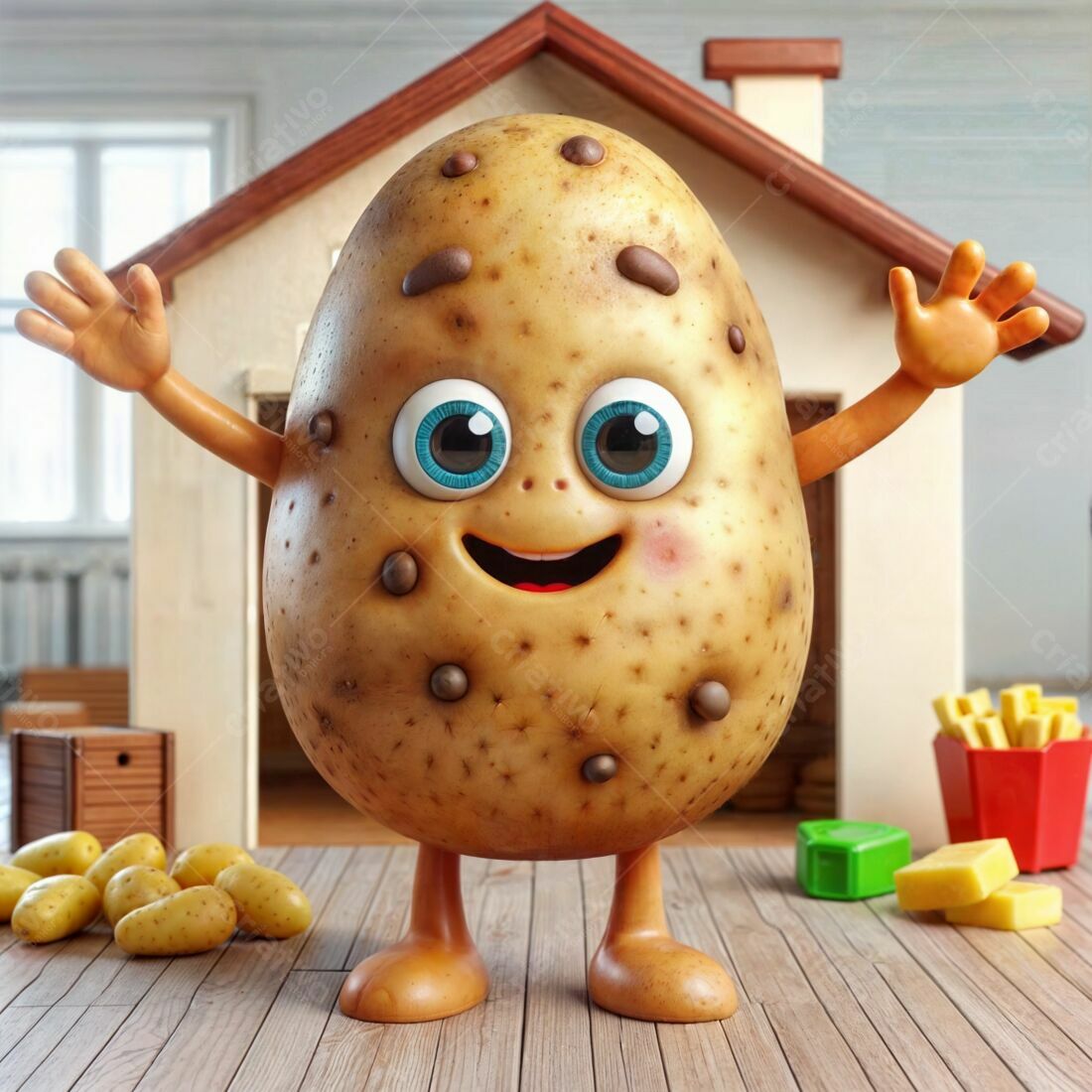 Batata animada feliz em casa