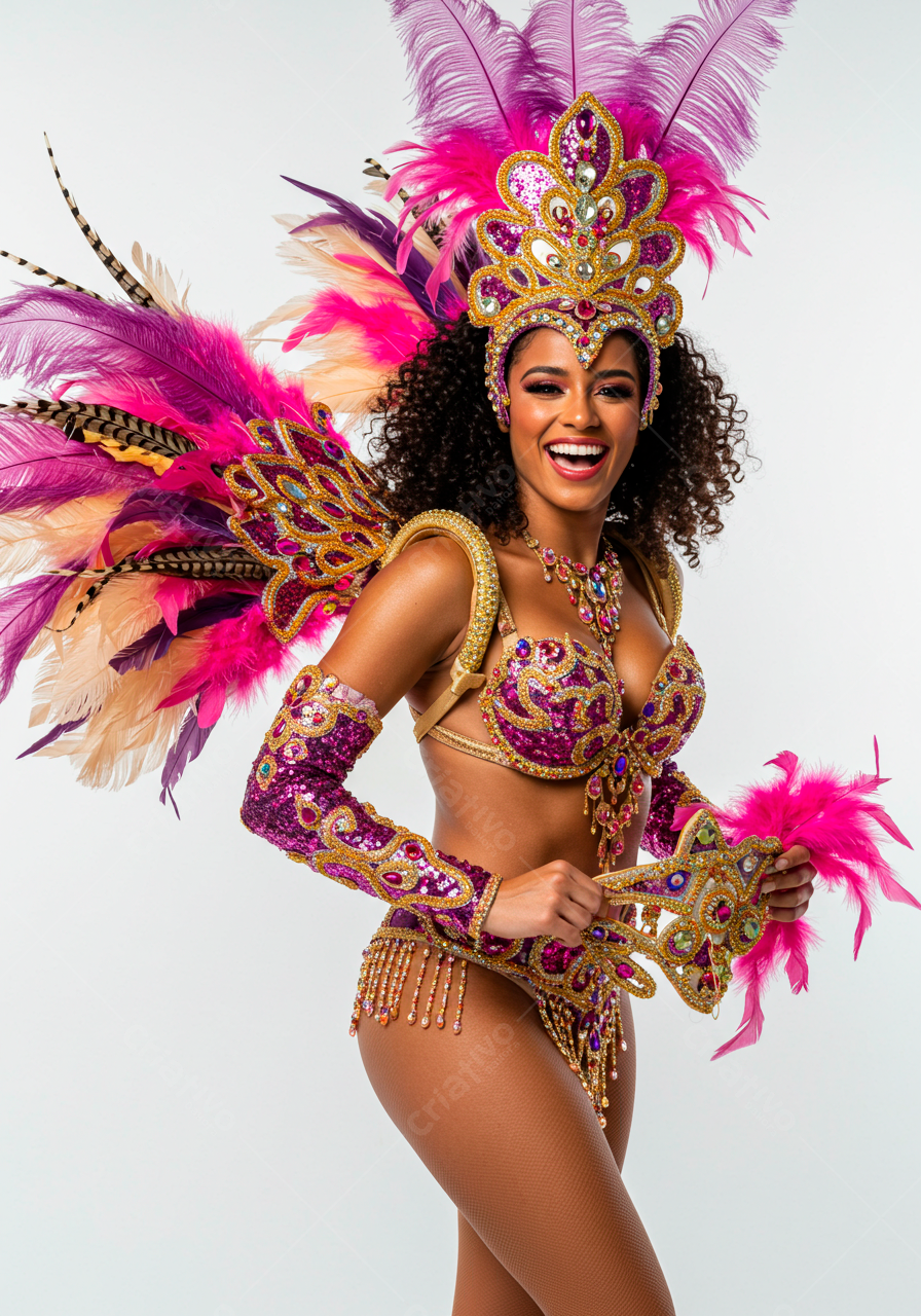 Bailarina de Carnaval em Rosa e Dourado