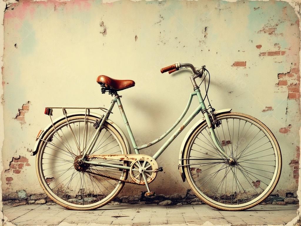 Bicicleta retrô verde-azulada em parede antiga