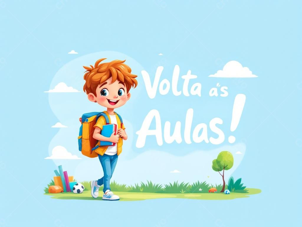 Menino feliz voltando às aulas com mochila