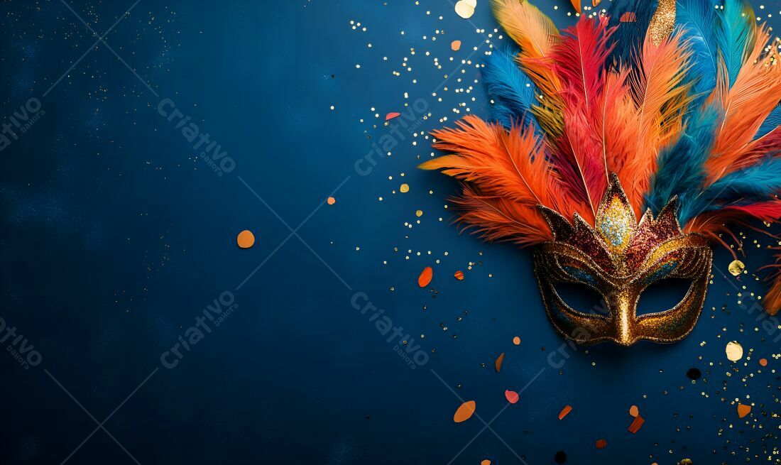 Máscara de Carnaval com penas coloridas