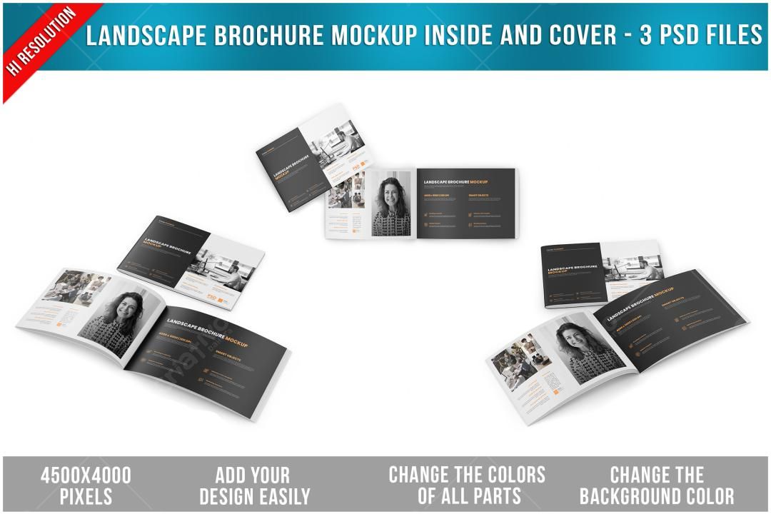Mockup de Brochura Paisagem: Design Moderno em Preto e Branco