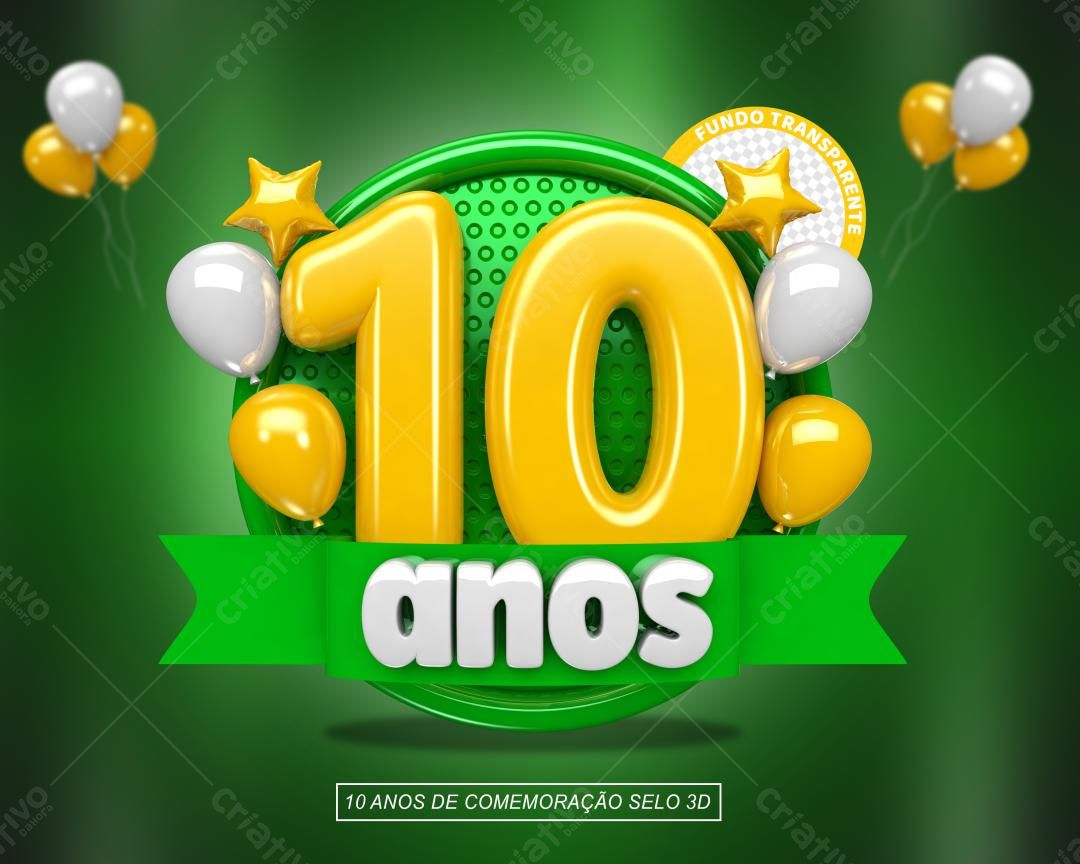 Selo 3D Comemorativo Aniversário Amarelo e Verde