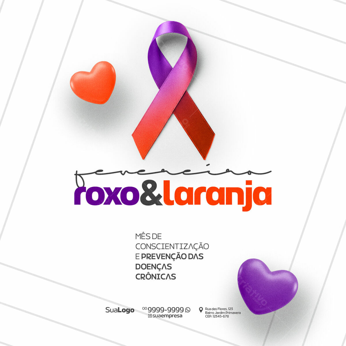 Flyer Fevereiro Roxo e Laranja PSD Editável