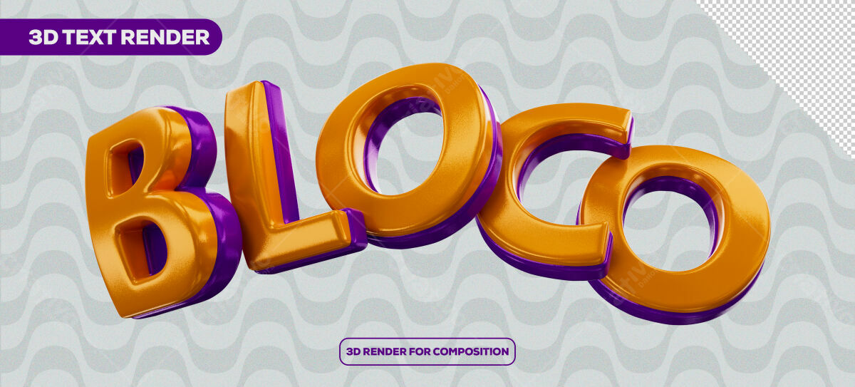 Render 3D Texto em Laranja e Roxo PSD Editável