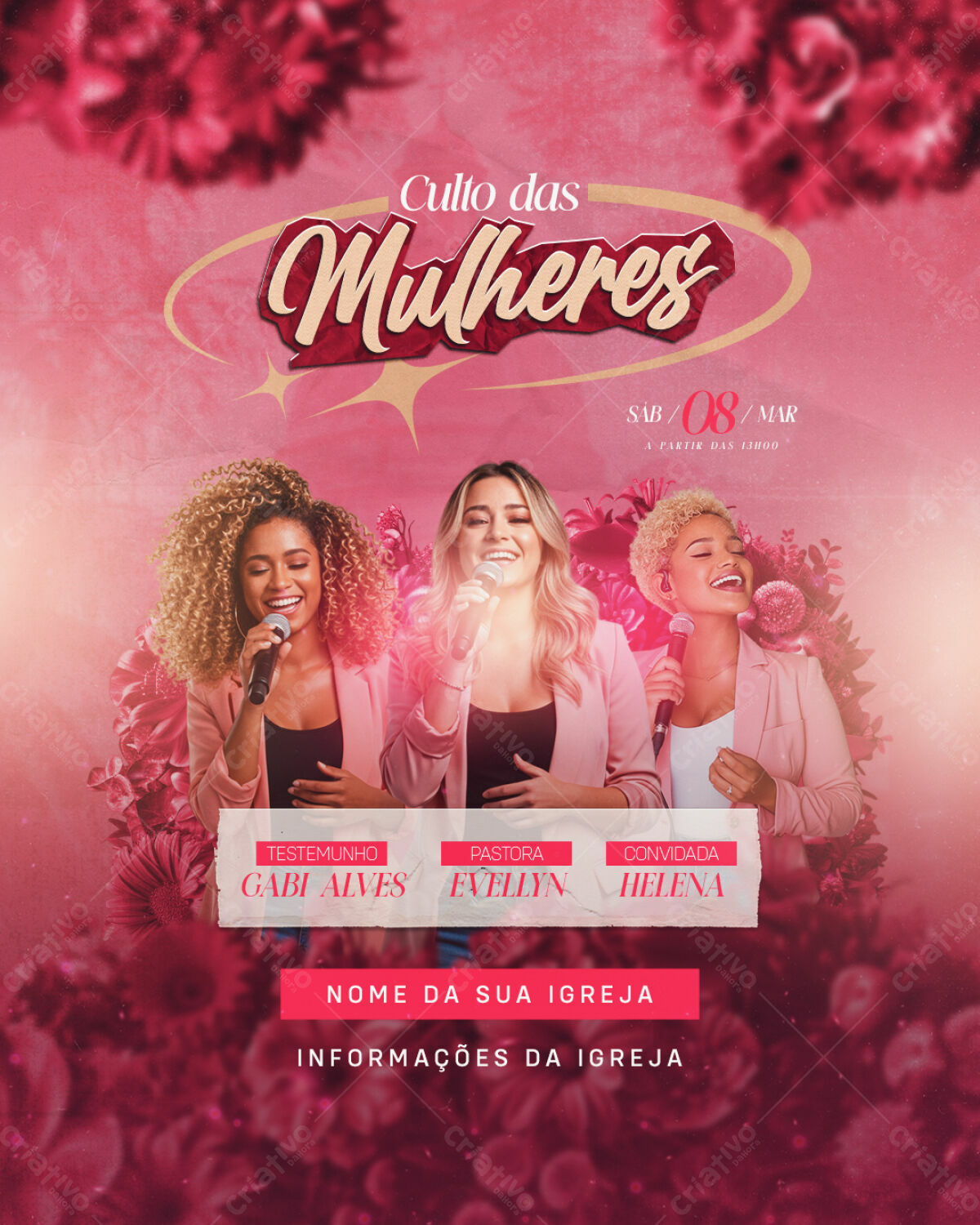 Flyer Culto das Mulheres 08/Mar PSD Editável
