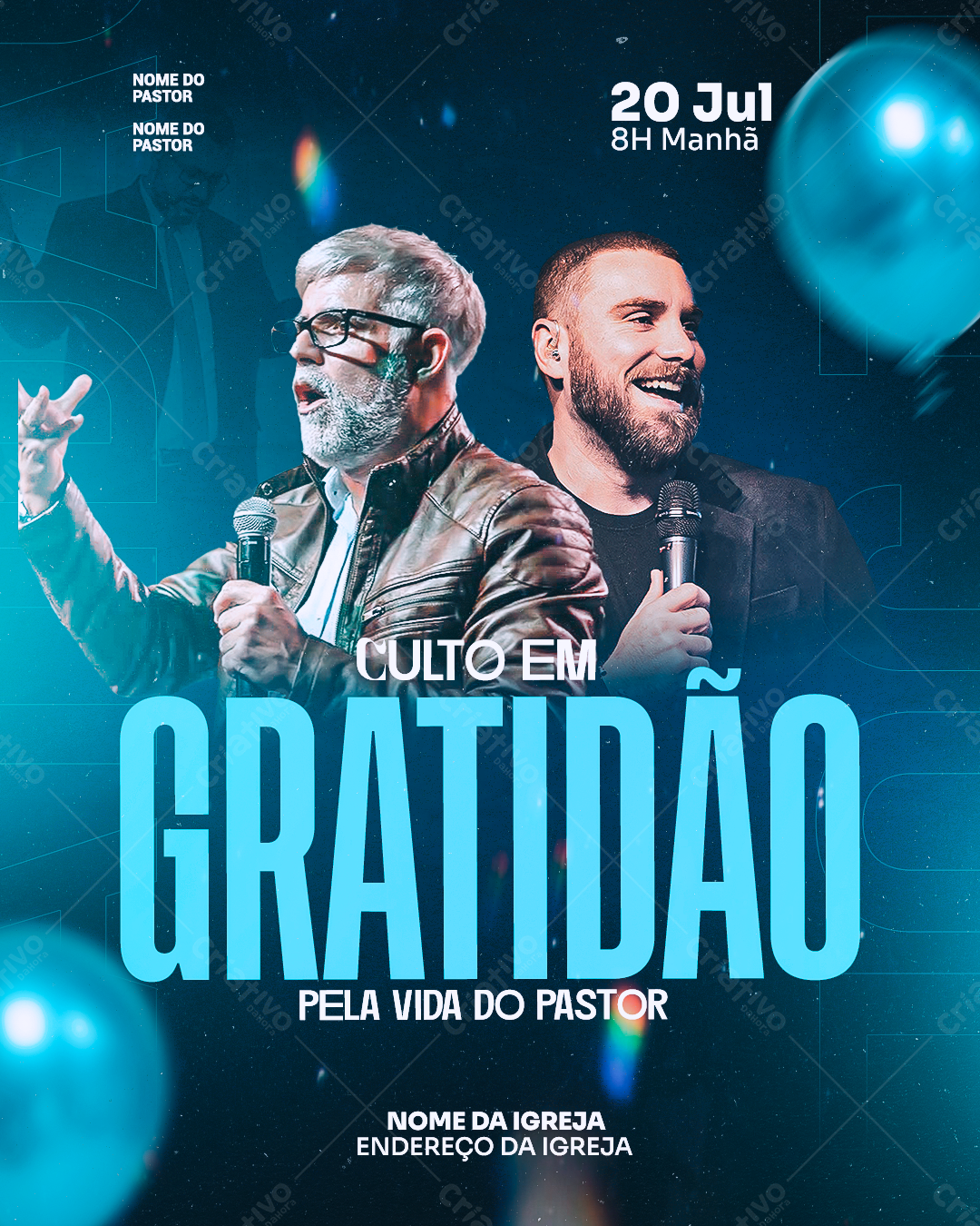 Flyer para Culto de Gratidão 20 Jul PSD Editável