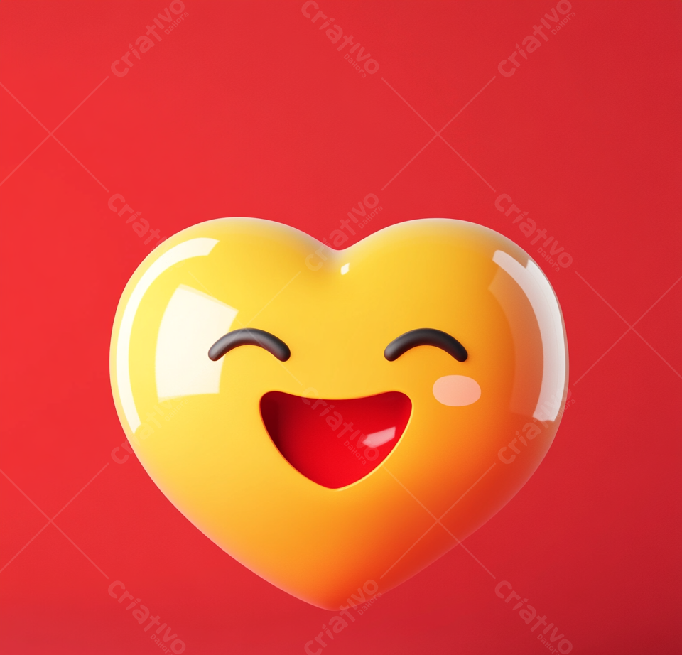 Coração emoji sorrindo fundo vermelho