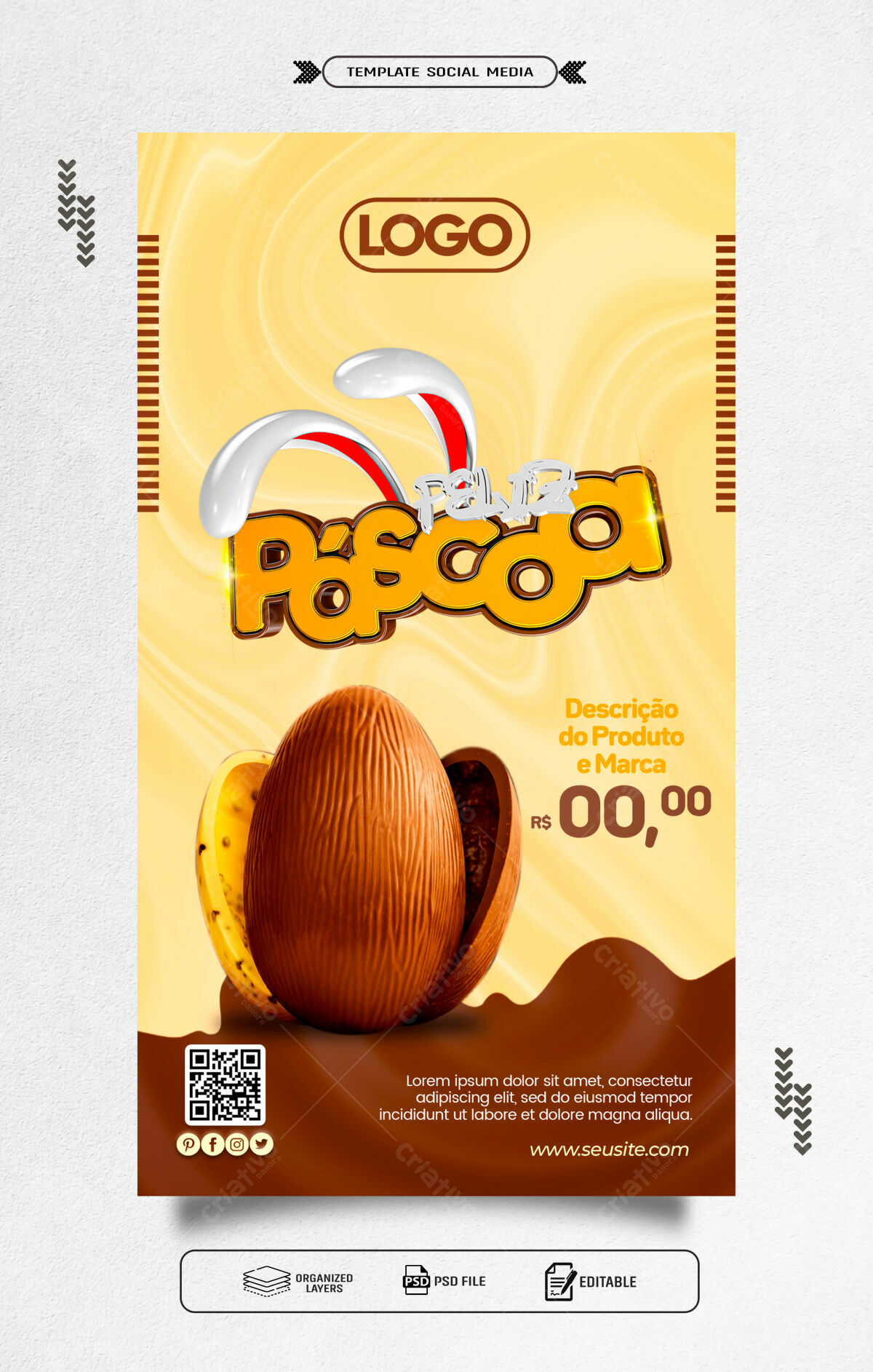 Flyer Páscoa com Ovo de Chocolate PSD Editável