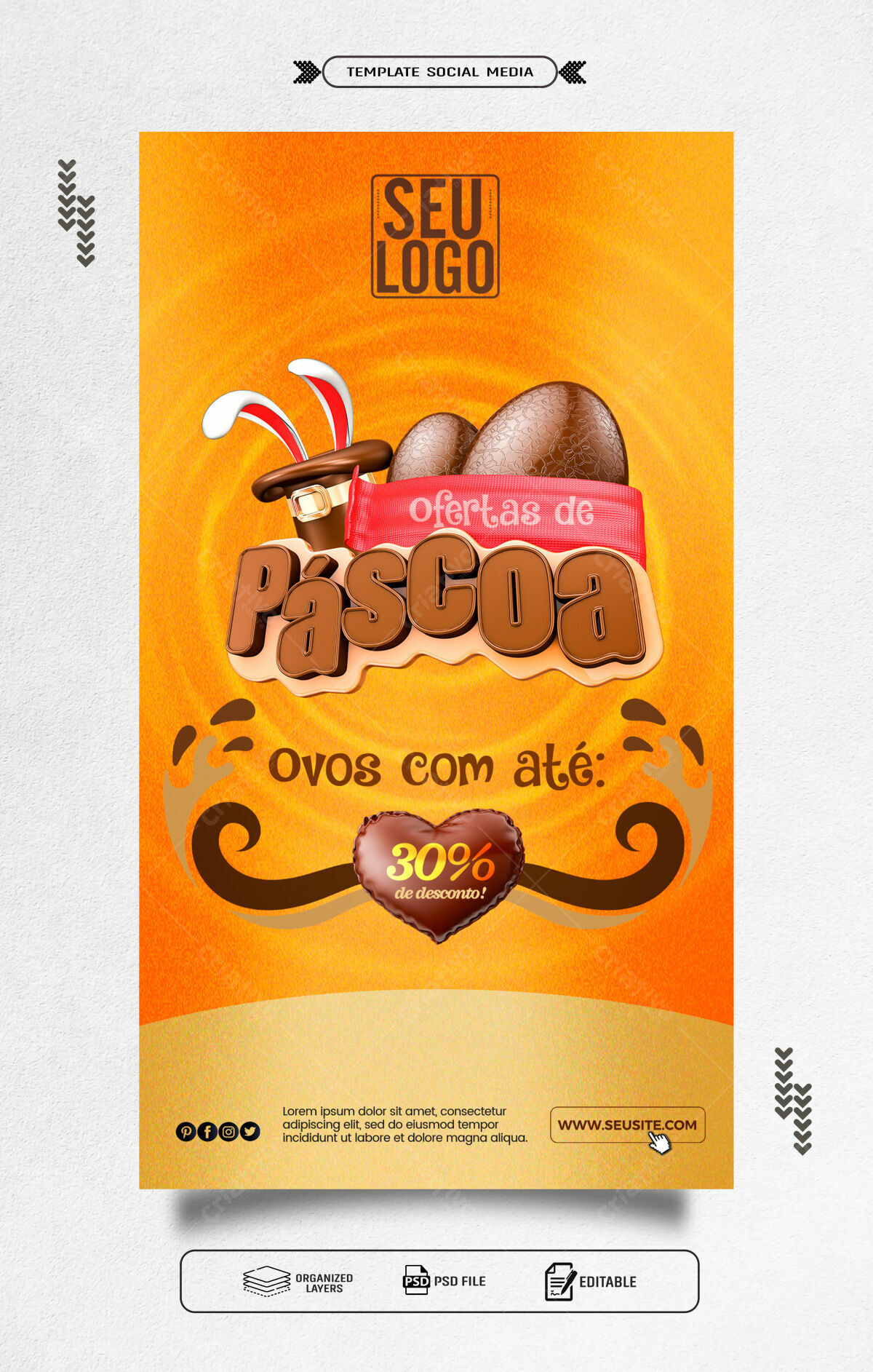 Flyer Páscoa com Ovos de Chocolate PSD Editável