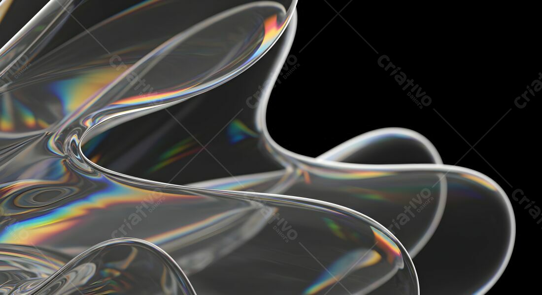 Formas abstratas translúcidas com reflexos iridescentes