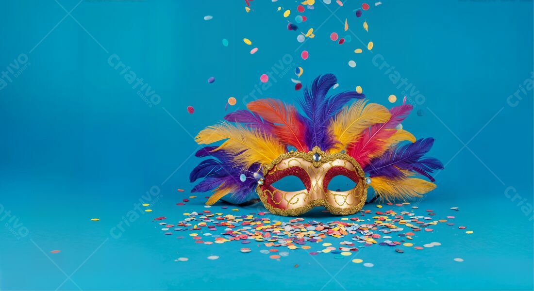 Máscara de Carnaval com penas coloridas