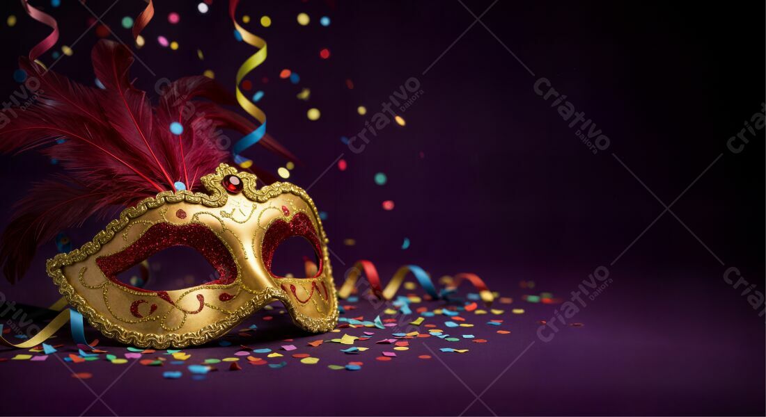 Máscara de Carnaval Dourada e Vermelha
