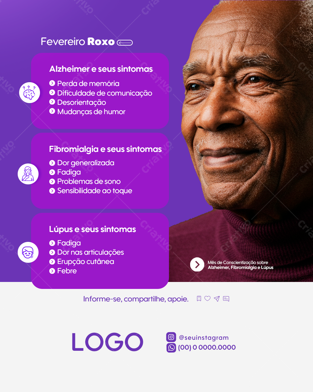 Post para Campanha Fevereiro Roxo PSD Editável