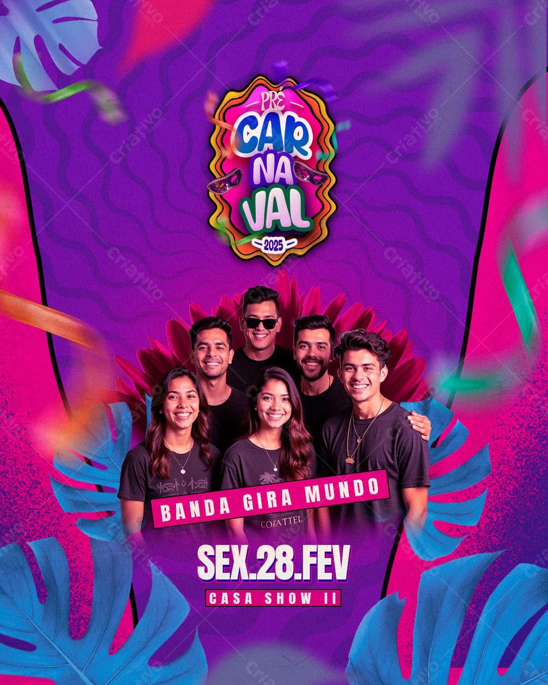 Flyer Pré-Carnaval Banda Gira Mundo PSD Editável