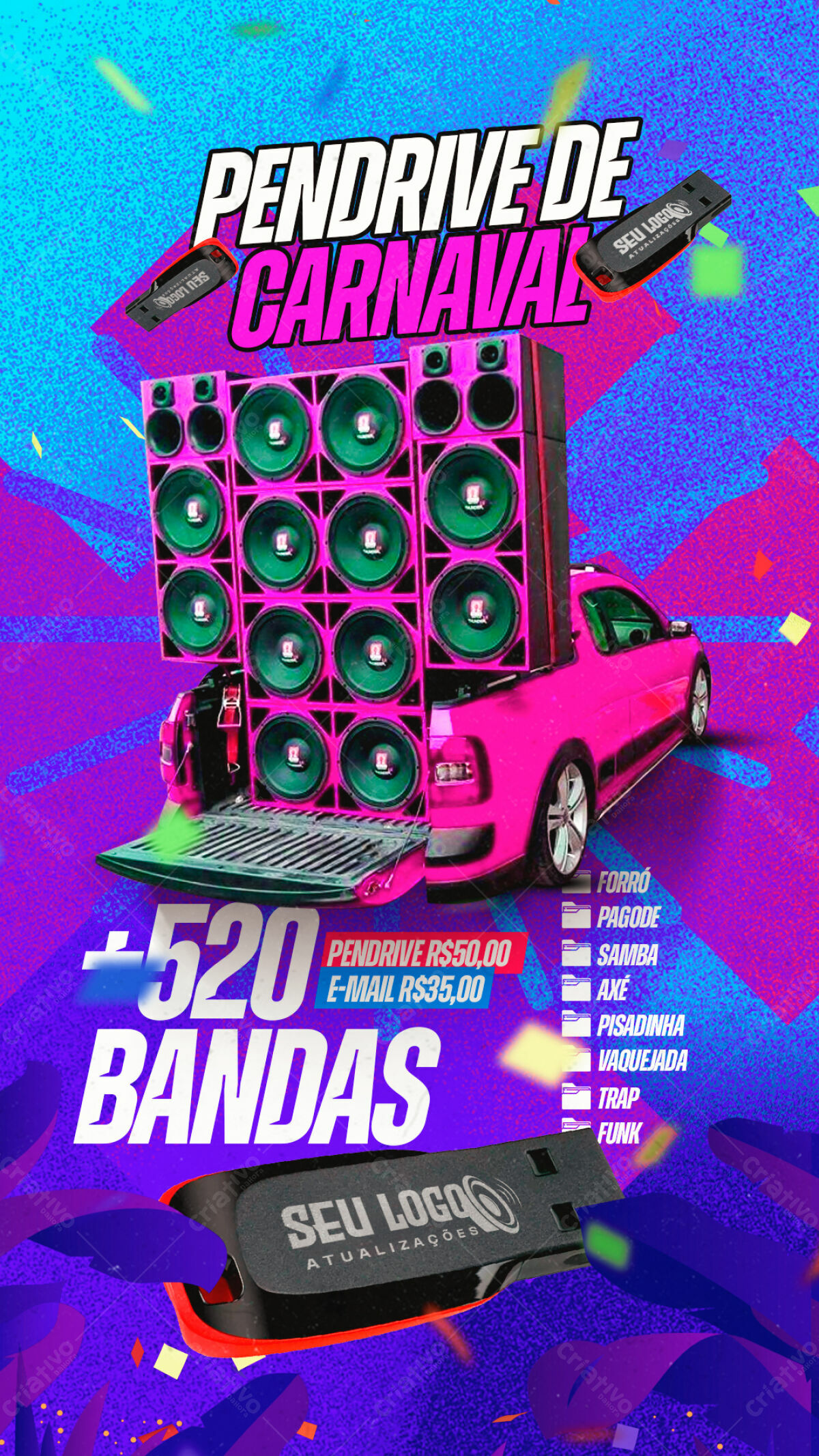 Flyer Carnaval com 520 Bandas PSD Editável