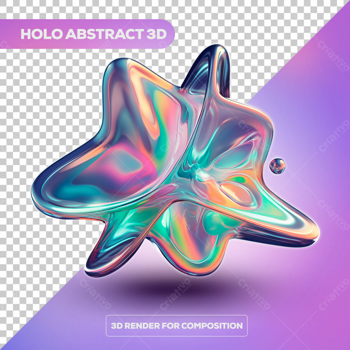 Elemento 3D Holográfico Abstrato PSD Editável
