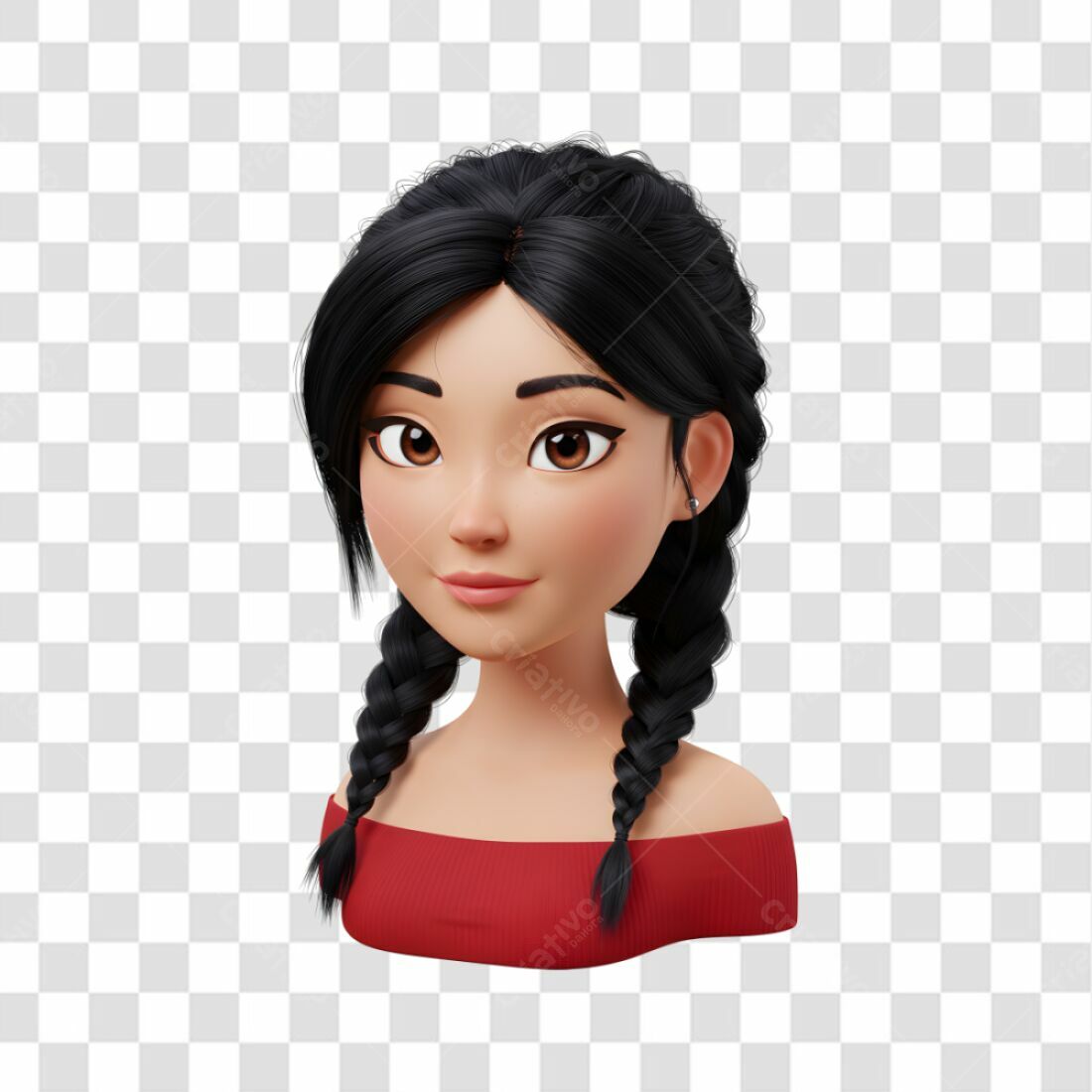 Avatar PNG com fundo transparente Mulher asiática com tranças