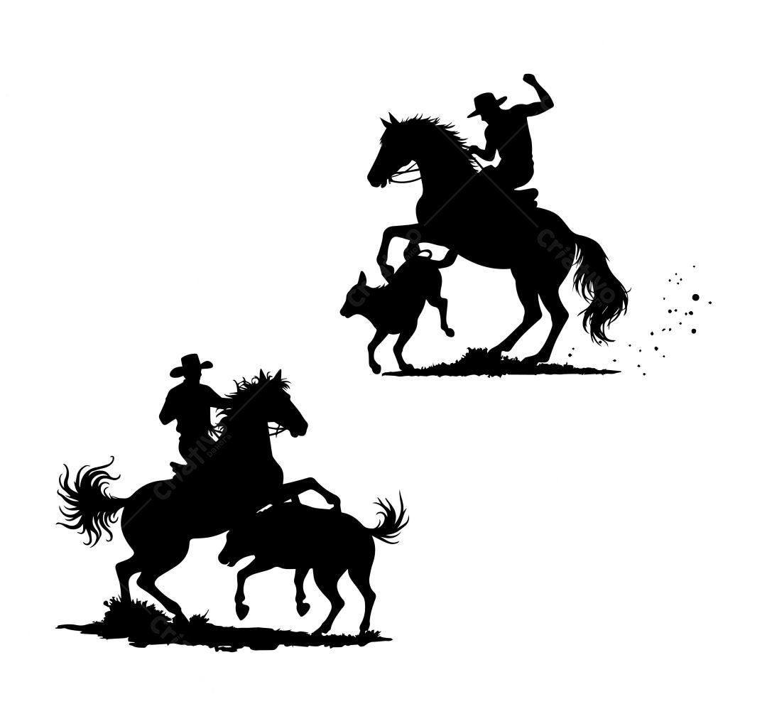 Ilustração Vetorial Rodeio em Silhueta