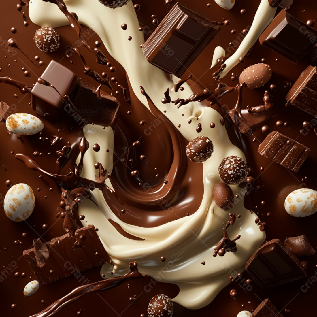 Chocolate derretido com bombons e barras