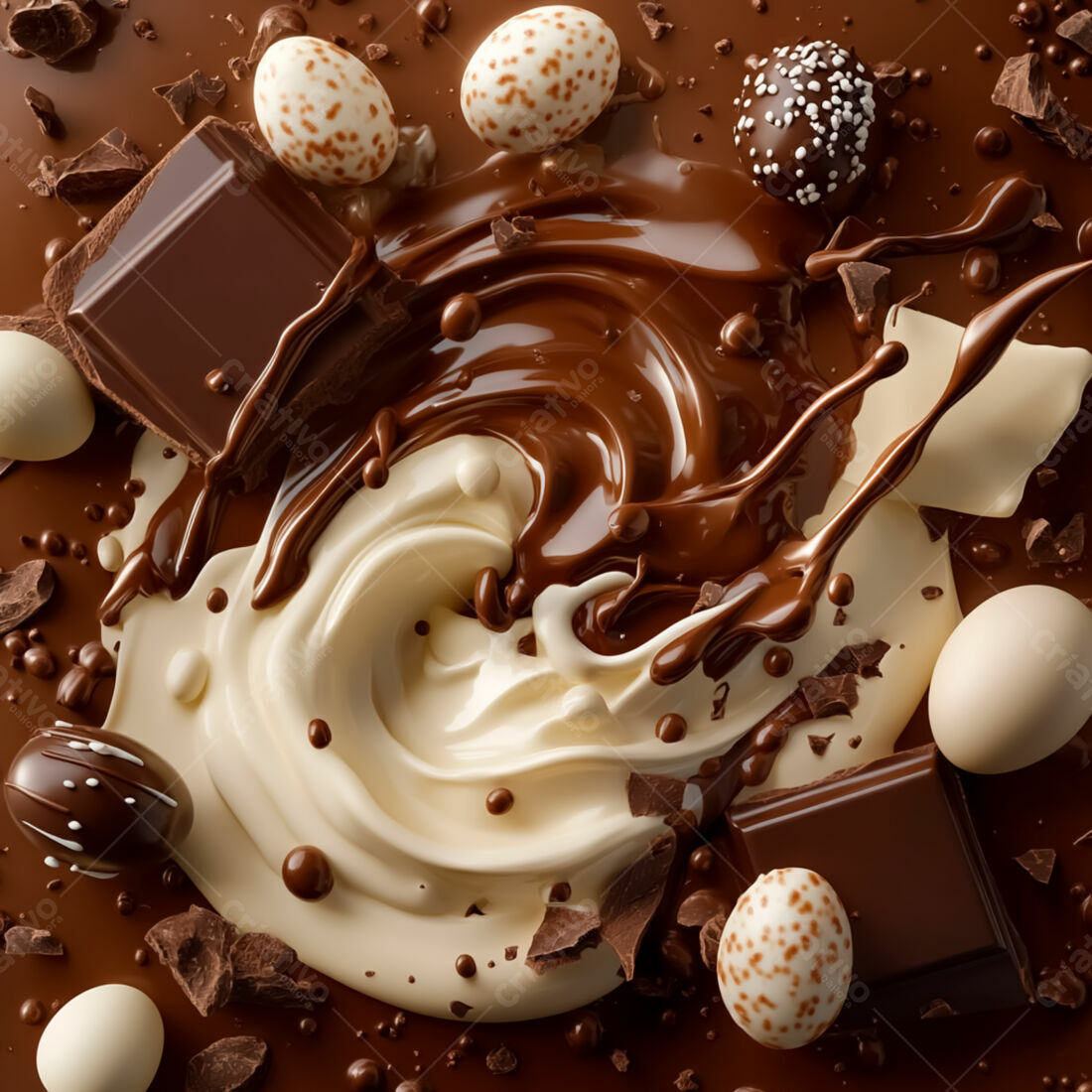 Melted chocolate with eggs and chunks
