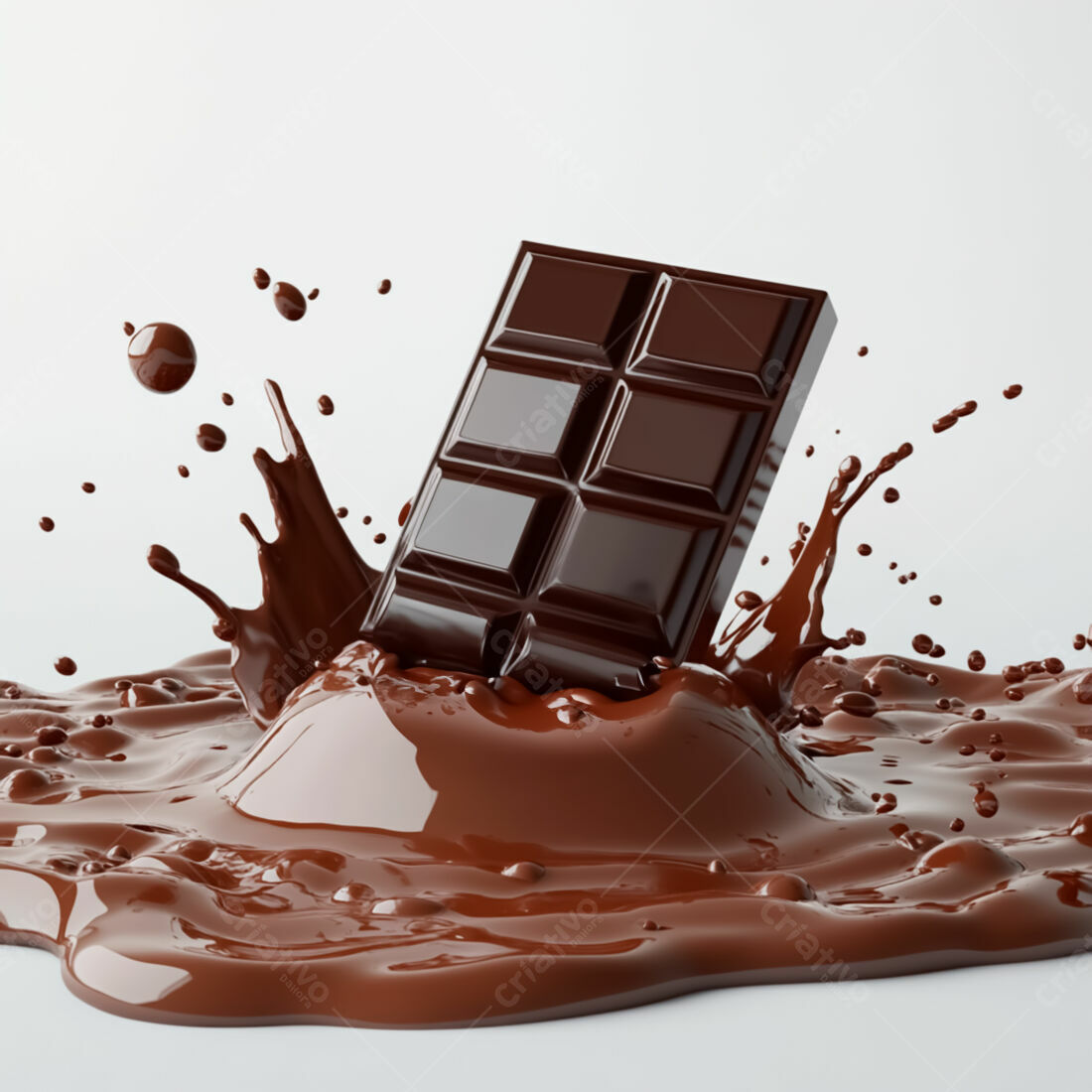 Barra de chocolate caindo em chocolate derretido