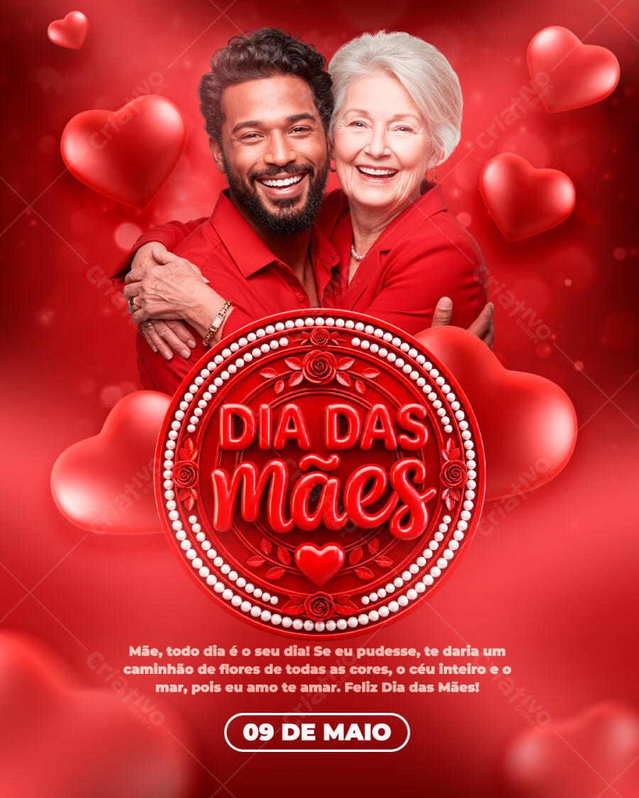 Post Instagram Dia das Mães Corações Vermelhos PSD Editável