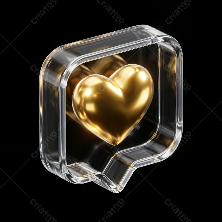 Ícone Coração Dourado 3D Transparente Instagram Like