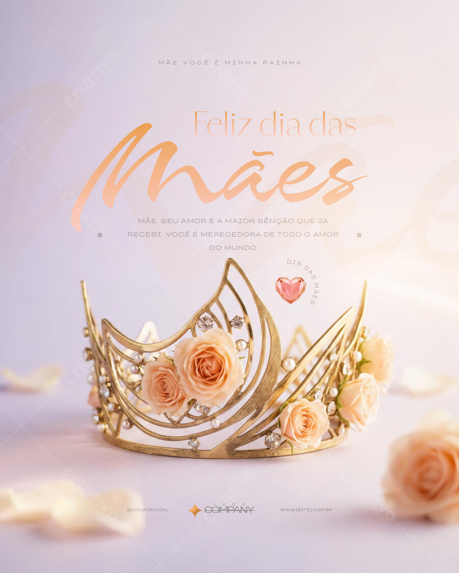 Post Instagram Dia das Mães Coroa Rosas PSD Editável